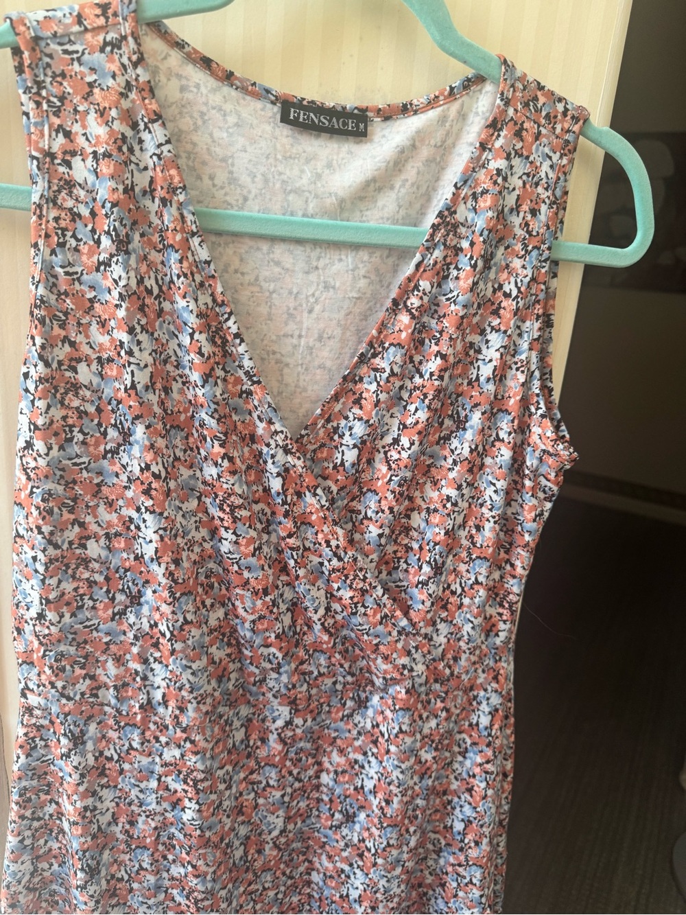 Fensace Coral Floral V-Neck Sleeveless Camisole Dress
